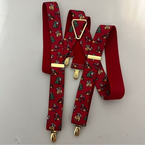 Mens Vintage Christmas Suspenders Santa Christmas Tree Elastic Stretch - Picture 4 of 5